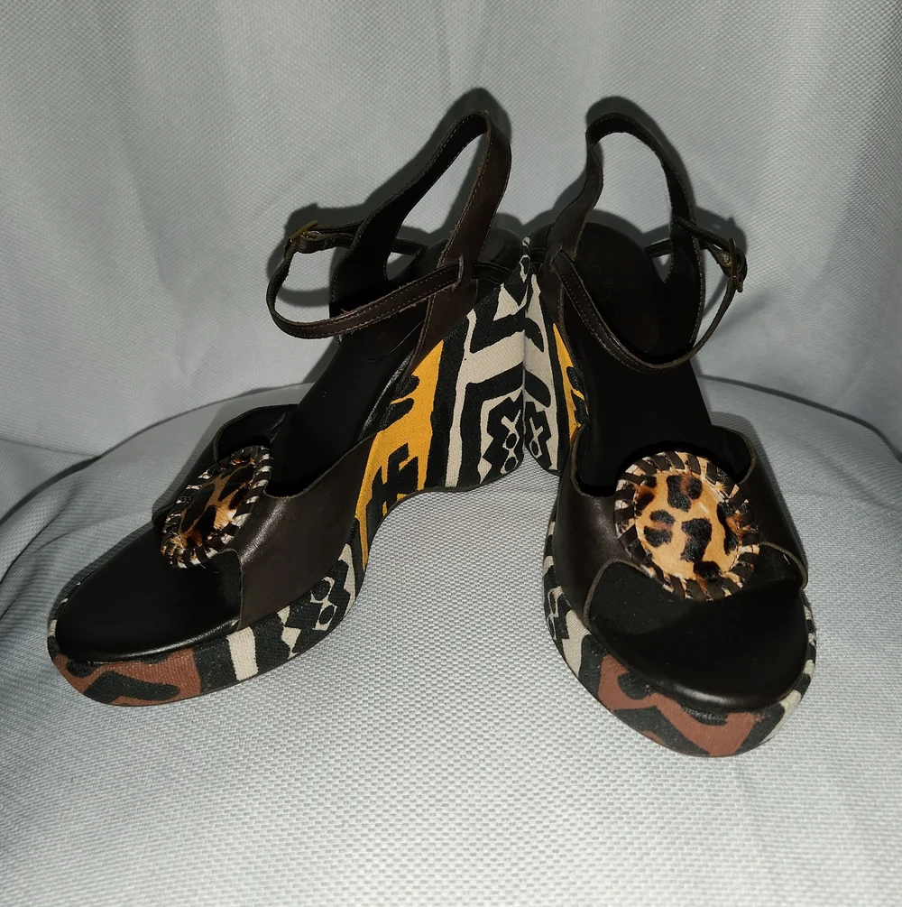 DIEGO di LUCCA PLATFORM WEDGE HEEL SANDALS SHOES BROWN TRIBAL ETHNIC  Sz 10